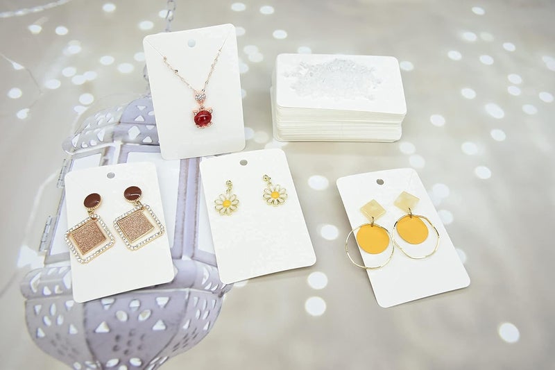 Twavang White Earring Display Cards with 100Pcs Earring Holder Cards, 200 Pcs Ear Backs and 100Pcs Jewelry Packaging Bags for Necklace Jewelry Display (3.5" x 2.3" Inches) - Image 4